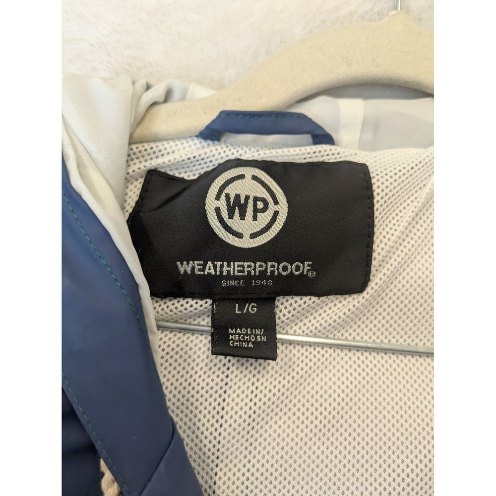 Weatherproof Rain Jacket Men's Large Blue White Green Colorblock Hooded Zip - Picture 6 of 10